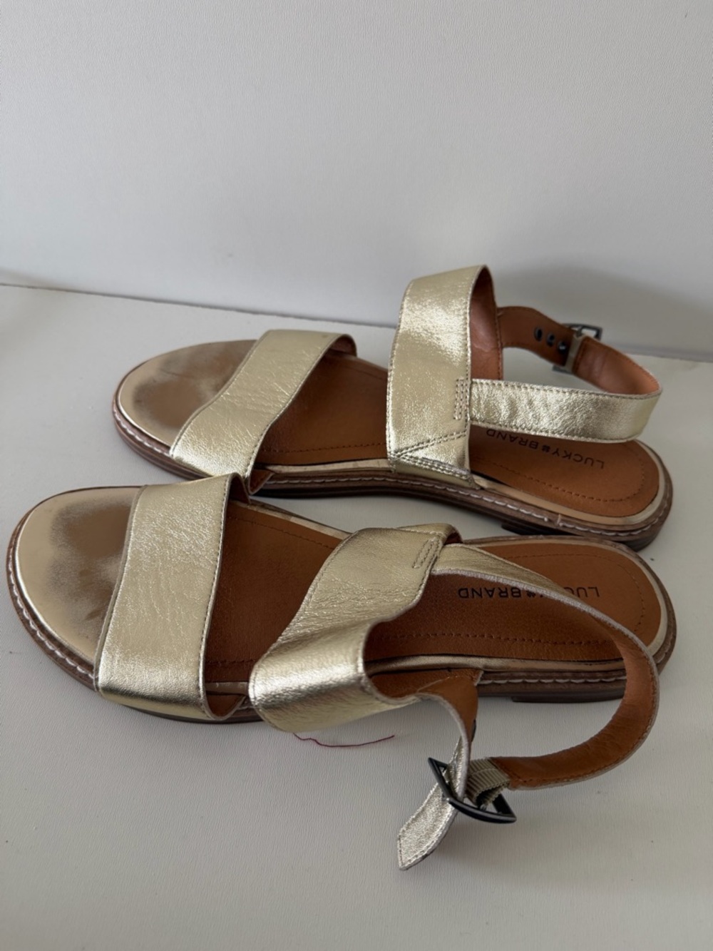 Lucky Brand Metallic Gold Strap Sandals